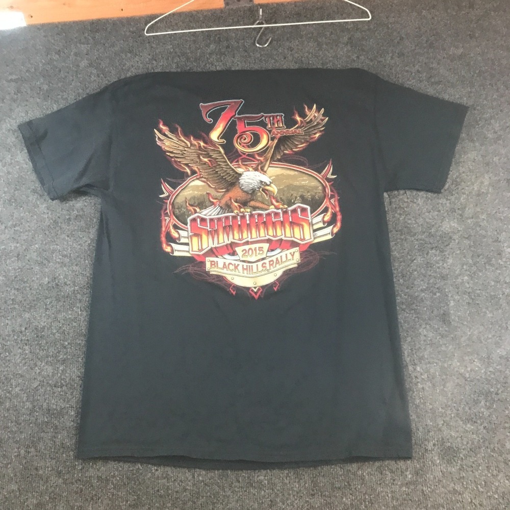 Gildan Sturgis Black Hills Rally Shirt Mens Large Black Good 75th Anniversary - Picture 3 of 11